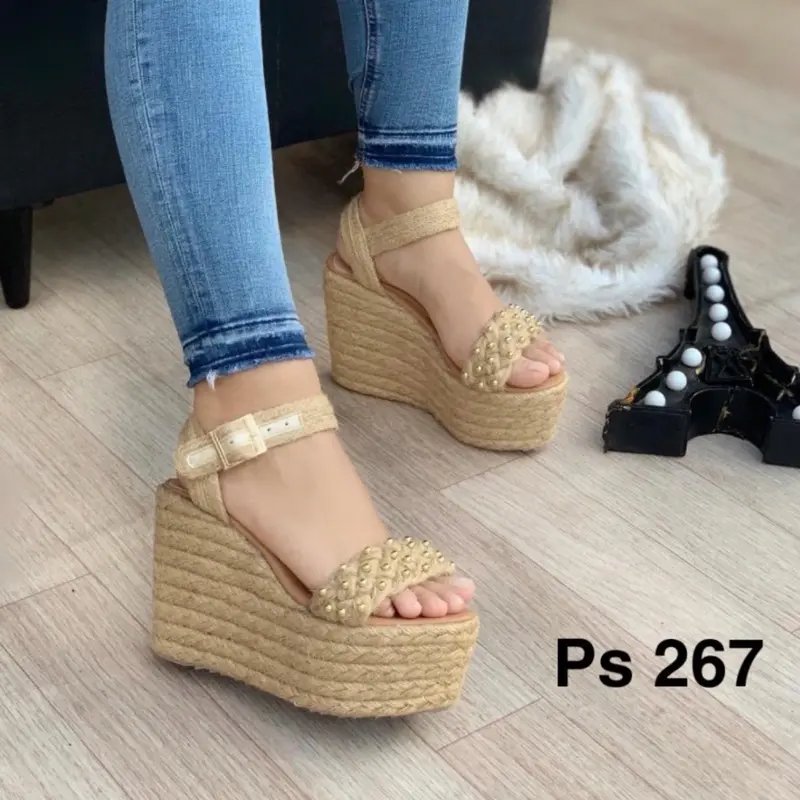 ZOE / Women's Colombian Jute Platform Wedge Sandals, 12cm Heel, Walking Shoes