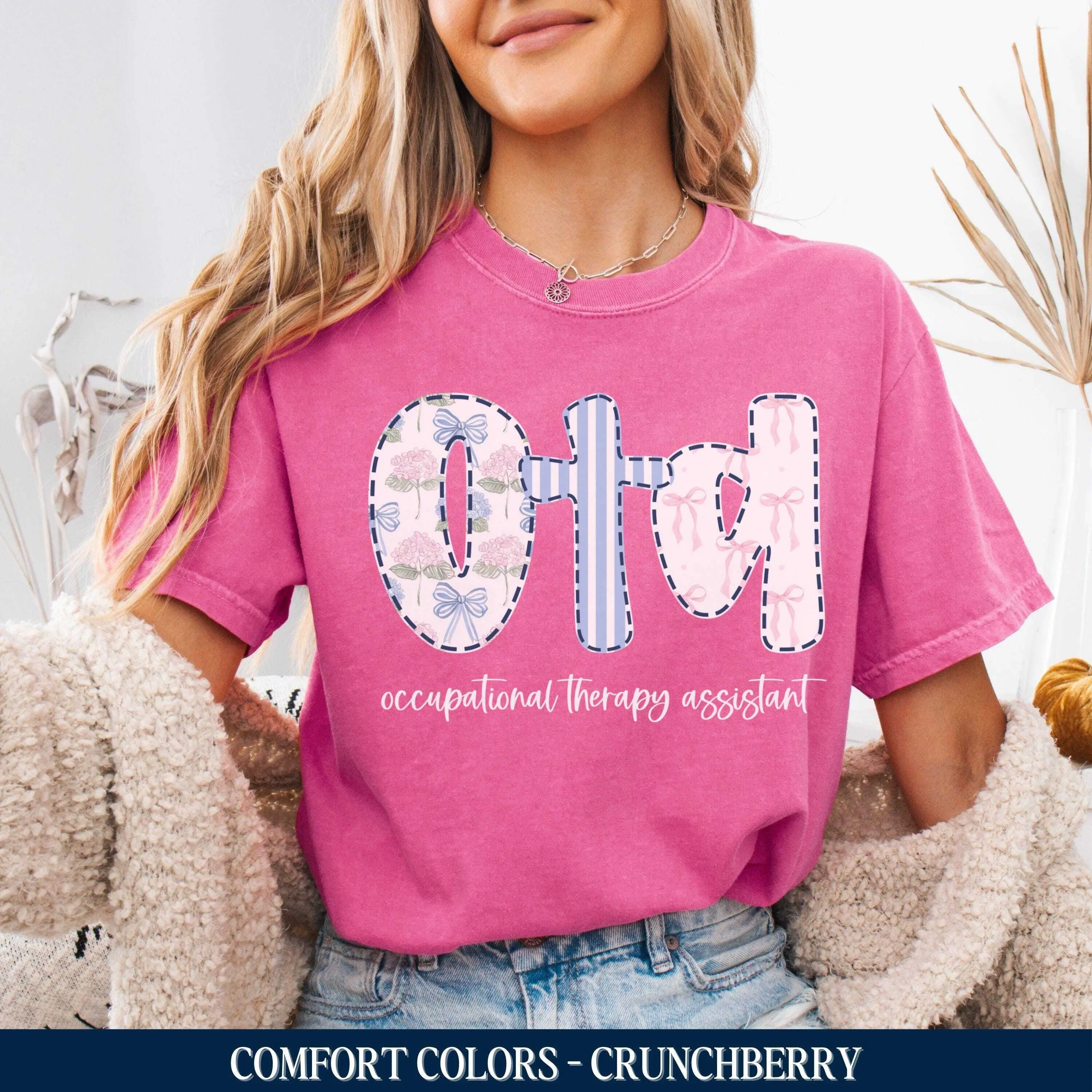 Occupational Therapy Assistant Shirt, Comfort Colors® OTA Shirt, Floral Bow Occupational Therapist Assistant Tee Fabric Fit Top Womenswear