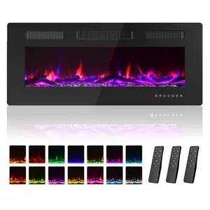 Electric Fireplace 40 Inch with 3 Remotes, Recessed or Wall Mounted Electric Fireplace Insert with 15 Flame Colors & 6 Adjustable Speeds, 1500/750W Linear Fireplace Heater, 12H Timer, Log & Crystal