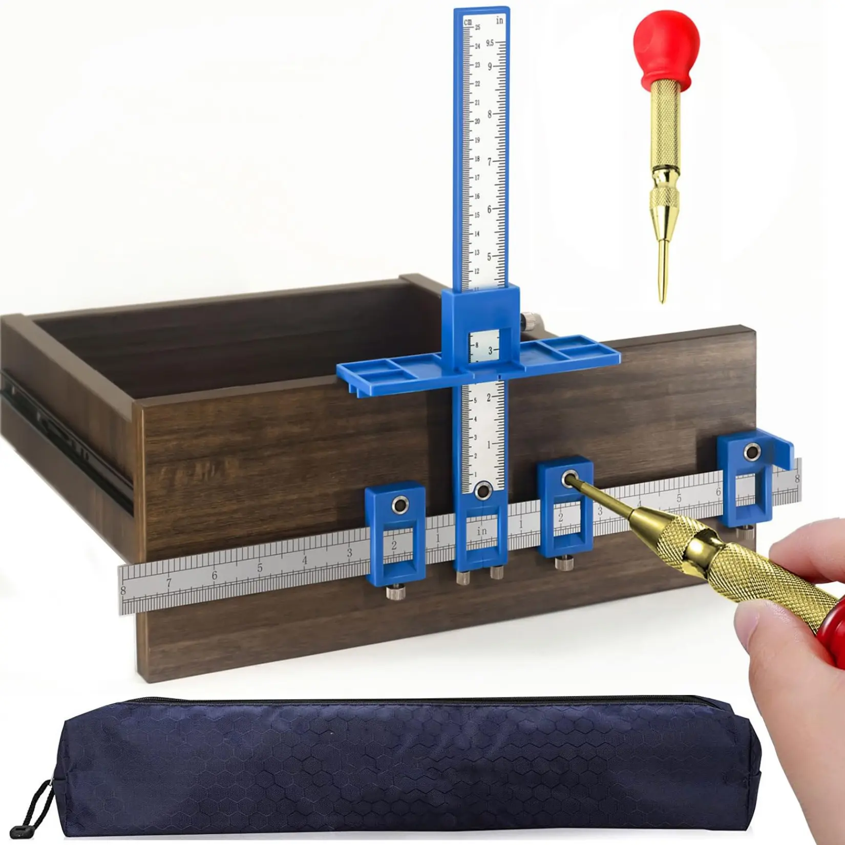Cabinet Hardware Jig Tool with Automatic Center Punch - Prevents Jitter from Direct Drilling, for Drawer/Door Handles and Pulls, Father's Day Gift