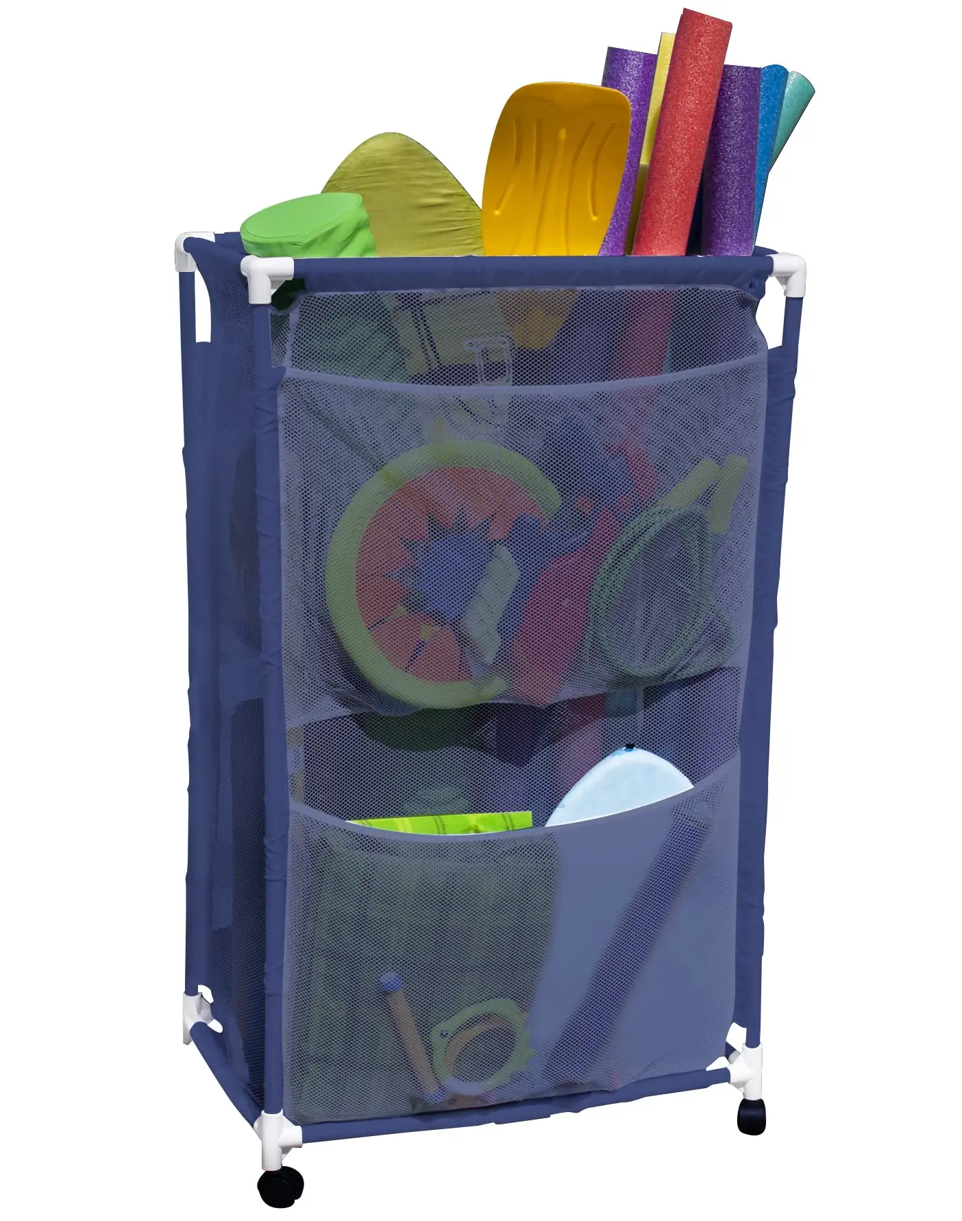Pool Storage Organizer Mesh Rolling Pool Equipment Bin, Slim Space Saver (16" W x 28" L x 41" H), Style PB-M240