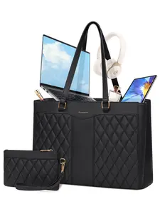Women's 15.6 Inch Work Tote Bag, Leather Laptop Tote Bag, Professional Computer Handbag, Office Travel Briefcase with Handle, Travel Essentials