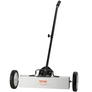15 In Push-Type Mini Magnetic Sweeper with Wheels, 8 lbs Capacity, Adjustable Handle, Lightweight Rubber-Equipped Pickup Tool for Nails & Screws, Workshop & Garage Cleanup
