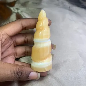 Natural Medium Orange Calcite Crystal Spiral Tower Unicorn Horn