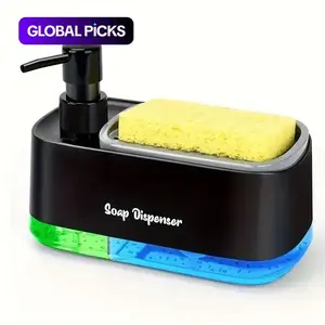 2-in-1 Soap Dispenser with Sponge Holder, 1 Count Sink Countertop Organizer, Dishwashing Liquid Dispenser for Kitchen and Bathroom, Bathroom Accessory, Pump #GLOBAL PICKS