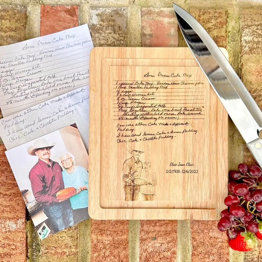 Recipe Engraved Custom Cutting Board - Add a Photo, Recipe, Handwritten Note to your Board- Personalized Cutting Board