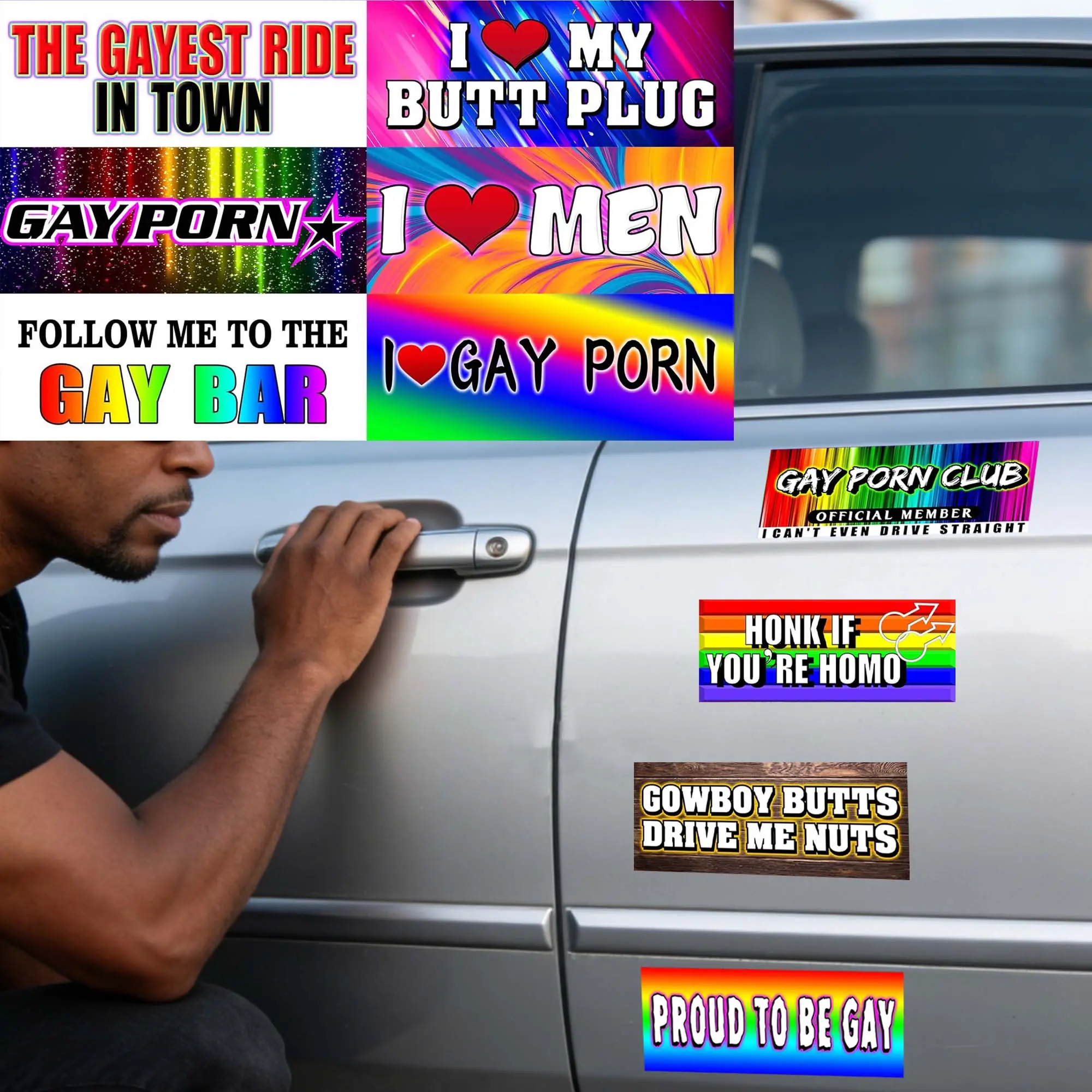 10PCS Funny Self-adhesive Car Decals, LGBTQ+ Pride, Rainbow Prank Car Stickers, Stickers for cars, Waterproof, Sun-resistant, Durable Vinyl Decals, Suitable for Smooth Surfaces Such As Car Windows, Bumpers, Motorcycles