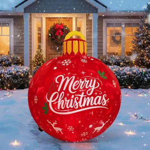 4ft Christmas Inflatables Outdoor Decorations, Cute Blow up Ornament Balls Large Inflatable Christmas Balls with Rotating Red LED, Outdoor Jumbo Ornament for Yard Lawn Holiday(Red Merrychristmas)