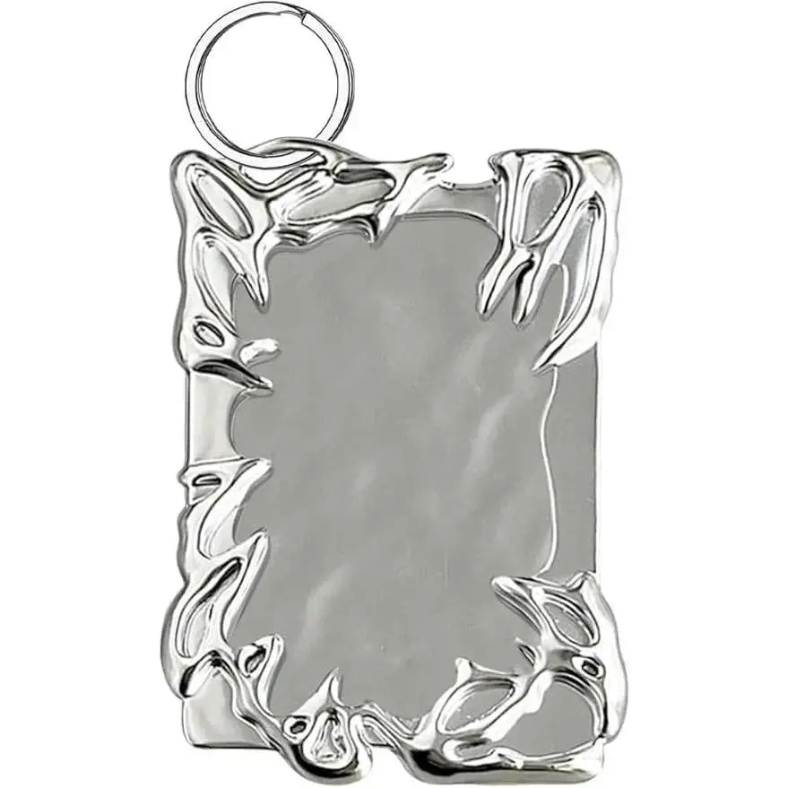 Irregular Silver-Plated Plastic Frame Photo Card Holder with Keychains, Acrylic Office Stationery for Student ID Badges & Office Use, Father's Day Gift Idea