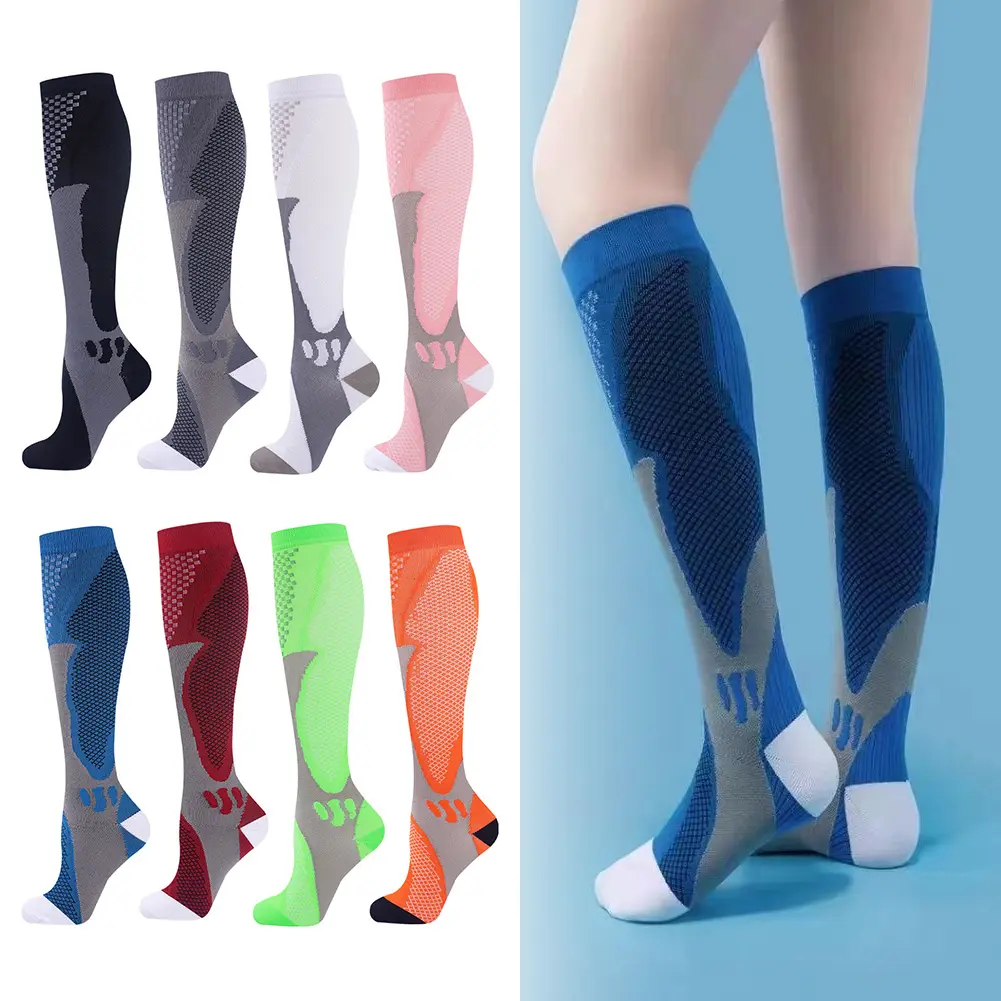 Adults' 3 Pairs Knee-High Compression Socks (20-30mmHg) - Compression Stockings for Men & Women, Athletic Support, Boosts Blood Circulation, All Seasons Use for Running, Cycling, Biking, Nylon-Blend, Knee Socks, Black+White+Gray