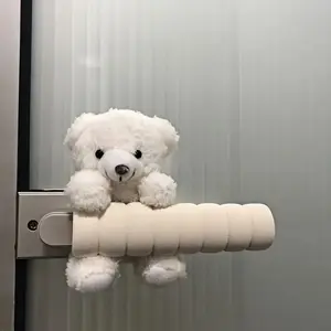 Cute White Teddy Bear Door Handle Cover Soft Plush Fabric Anti Collision and Anti Static Protection Sleeve for Cabinet Bedroom Office Door Knobs Adorable Animal Shaped Handguard Prevents Wall Damage Noise Reduction Home Decor Gift for Kids Adults