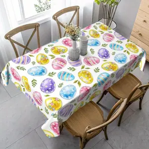 1 piece of Easter polyester tablecloth with patterns of Easter eggs and leaves, suitable for indoor and outdoor parties and home decoration, spring and summer holiday decoration, and gift giving, Party Decoration Supplies