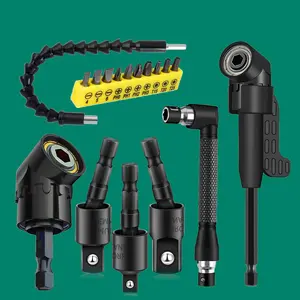 17pcs Flexible Drill Bit Extension Set, Includes 3rotatable Socket Adapters & 2hex Shanks, 10short Screwdrivers & 90°angled Bits