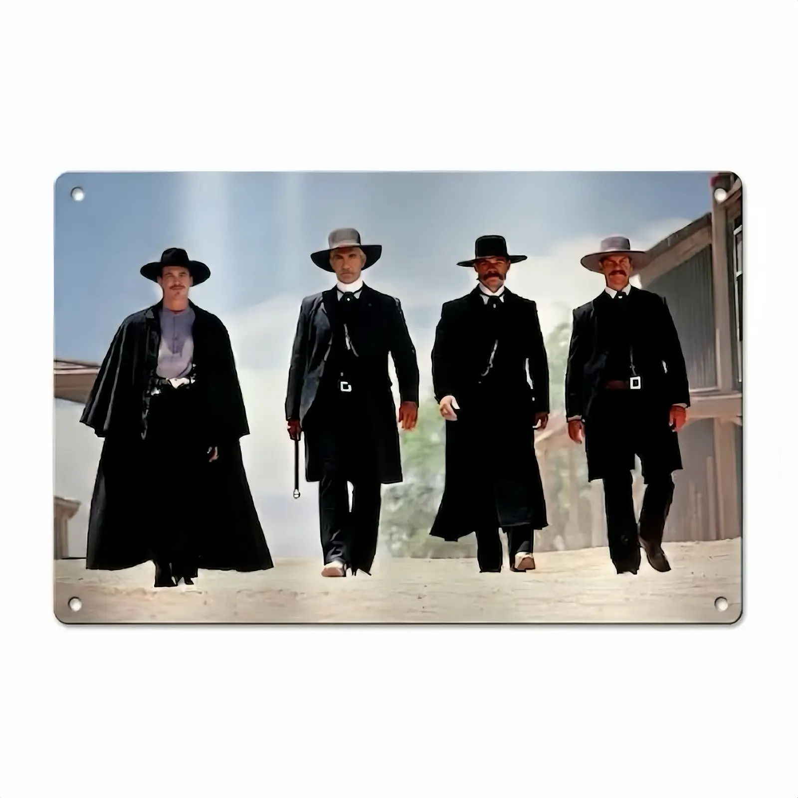 8x12 in Vintage Tombstone Movies Aluminium Metal Sign - Wyatt Earp-Doc Holliday-Earp Brothers Walking Scene, Western Wall Art Hangable Plaque, Wardrobe Office Decor, Collectible Gift for Movie Enthusiasts, Casual