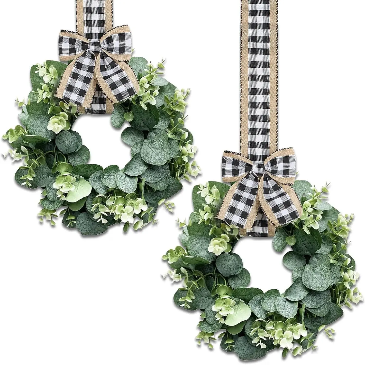 2 Pieces Decorative Spring Wreath Artificial Kitchen Cabinet Wreath Plant Eucalyptus Wreath Artificial Flower Decoration Suitable for Door Window Chair Wall Decoration Room Decoration Home Decoration Product Wedding Decoration