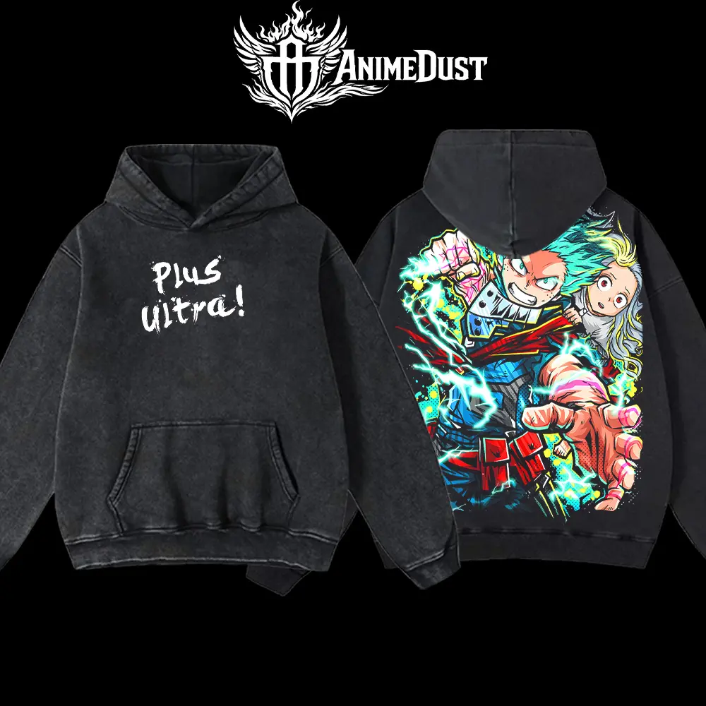 Deku Plus Ultra Premium Washed T-Shirt, Hero Academy Anime Graphic Tee, Japanese Manga Streetwear Oversized Shirt, Vintage Acid Wash Anime Tee
