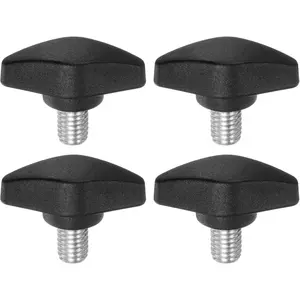 4pcs Tee Wing Knobs Thumb Screws M8 x 12mm Standard Male Thread Plastic T Knobs Handles Hand Clamping Grip Thumbscrew, Black