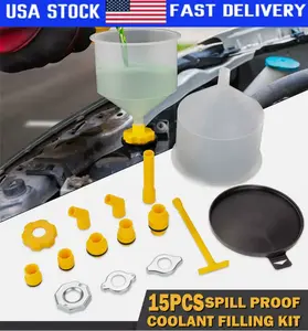 15 Piece Spill Proof Radiator Coolant Filling Funnel Kit Car Auto Fluid Oil SET