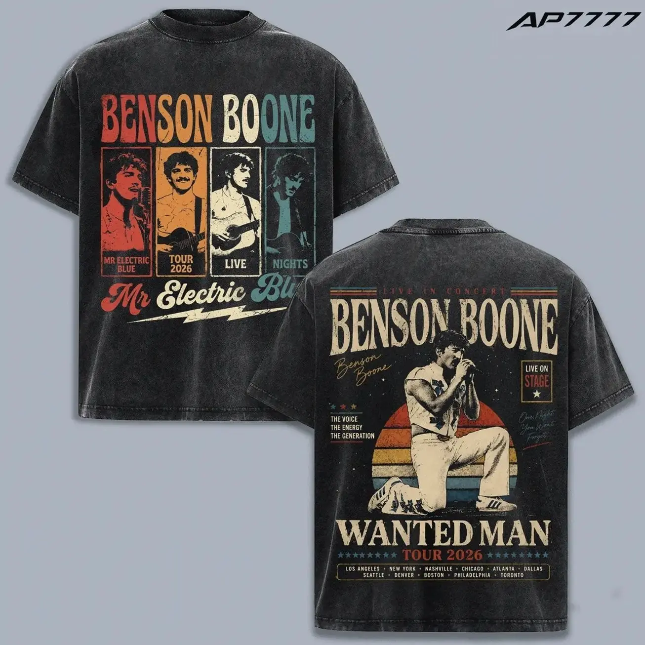 Benson Boone Vintage Washed T-Shirt, Wanted Man Tour 2026 Concert Graphic Tee, Retro Pop Music Singer Shirt, Double Sided Album Style Artwork, Oversized Heavyweight Cotton Unisex Streetwear Top, Live Performance Fan Merchandise Gift OB4