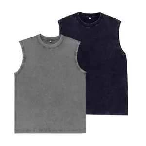 2PCS Men’s New Pure Cotton Heavyweight Distressed Sleeveless Tank Tops/T-Shirts for Men and Women, Fully Washed Cotton, Vintage Loose Fit, Skin-Friendly Soft Fabric, Comfortable and Breathable, Suitable for Sports, Cycling, Outdoor Fitness, Beachside, and