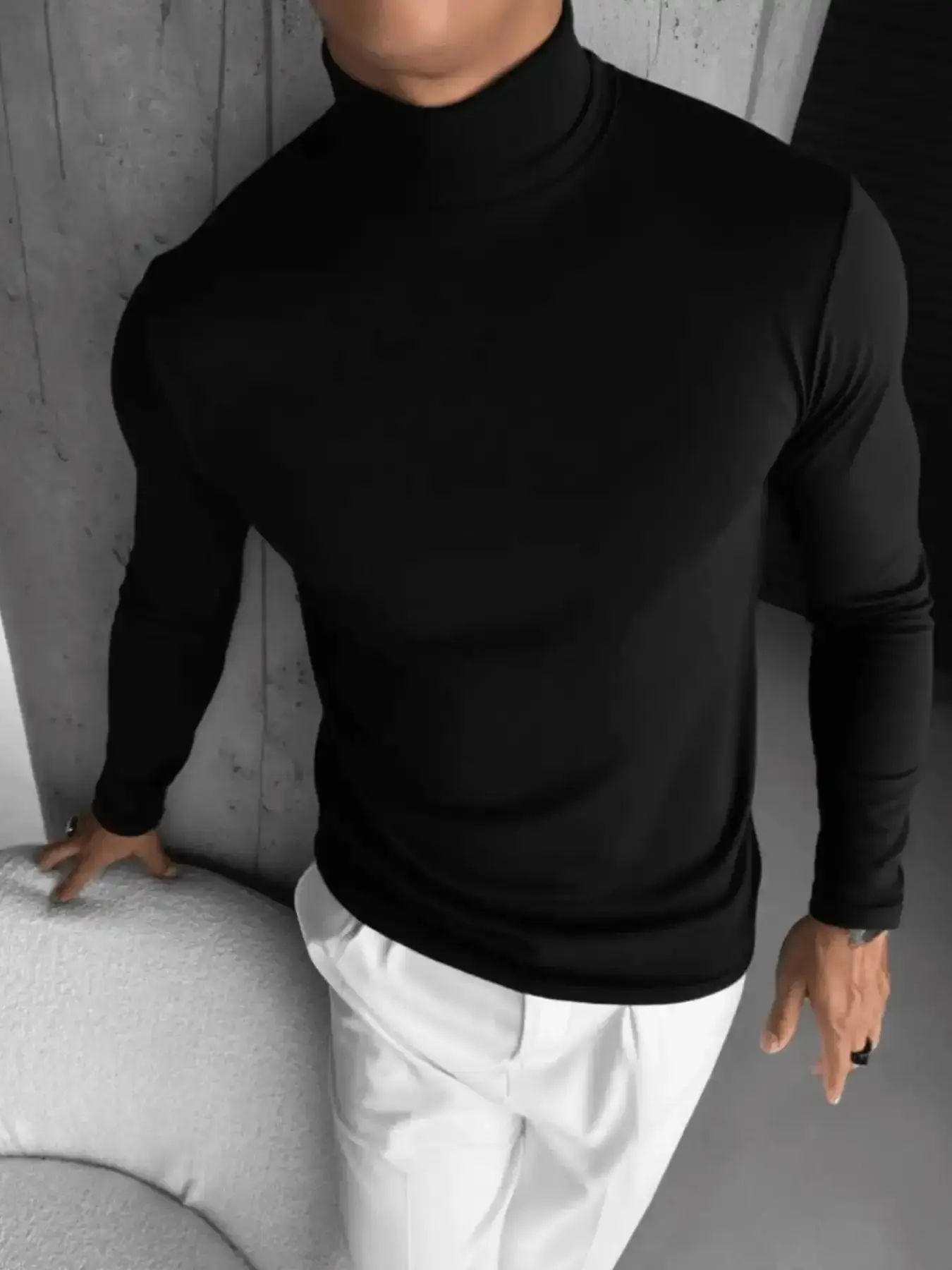 Men's High Neck Turtleneck Long Sleeve Shirt, Simple, Plain and Stylish Design, Fitted Slim Fit, Perfect for Business Casual and Daily Wear, Suitable for Work and Dates, Casual Fashion Wear