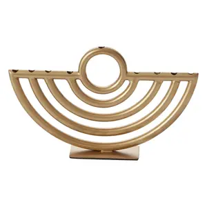 Gold Metal Circle of Life 9-Candle Modern Menorah, Decorative Candelabras for Home Decor