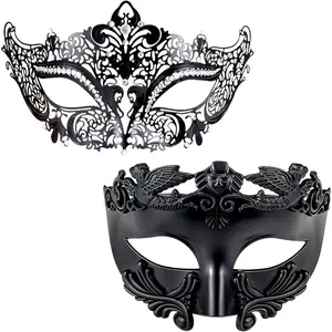 2Pcs/Set Masquerade Mask for Couple,Roman Greek Man Mask & Venetian Metal Women Mask for Masquerade Ball Mardi Gras,Christmas Party Gifts,Hand Tools Kits