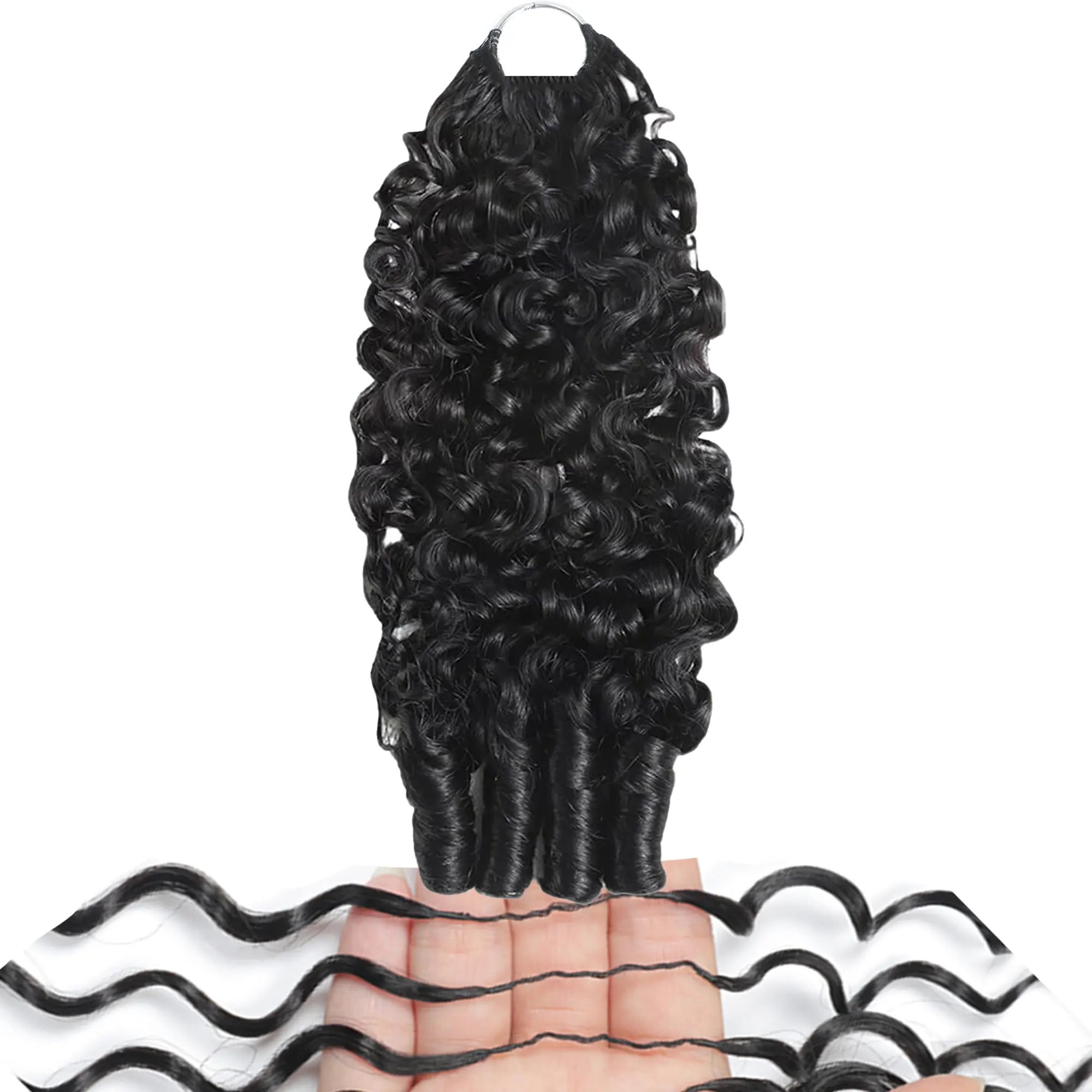 Crochet Human Hair Burmese Curly 60g Pre-Separated Knotless Feather Human Crochet Hair Bundles Lightweight Spiral Curl Hair Extensions