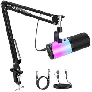 Aveek Gaming Microphone with Boom Arm, Dynamic Microphone with Mute Gain Knob and Headphones Jack, RGB Podcast Microphone for Streaming Recording Vocal summerwins