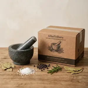 A set of natural granite grinding mortar and pestle
