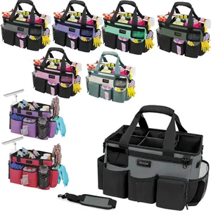 Multi-color wear-resistant cleaning storage bag cleaning car cleaning tool storage bag with 5 foldable compartments storage bag durable shoulder strap belt