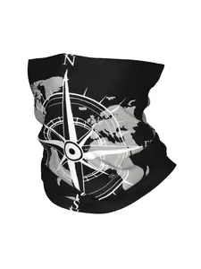 Compass World Map Design Bandana Neck Gaiter, Multifunctional Face Covering for Motorcycling & Outdoor Activities, Durable & Stylish Accessory