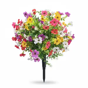 6-Color Artificial Flowers with Built-in Ground Stake, Plastic Faux Daisy Flowers with Eucalyptus Leaves for Outdoor Indoor Garden Home Decor, Fake Greenery Plants for Porch Patio