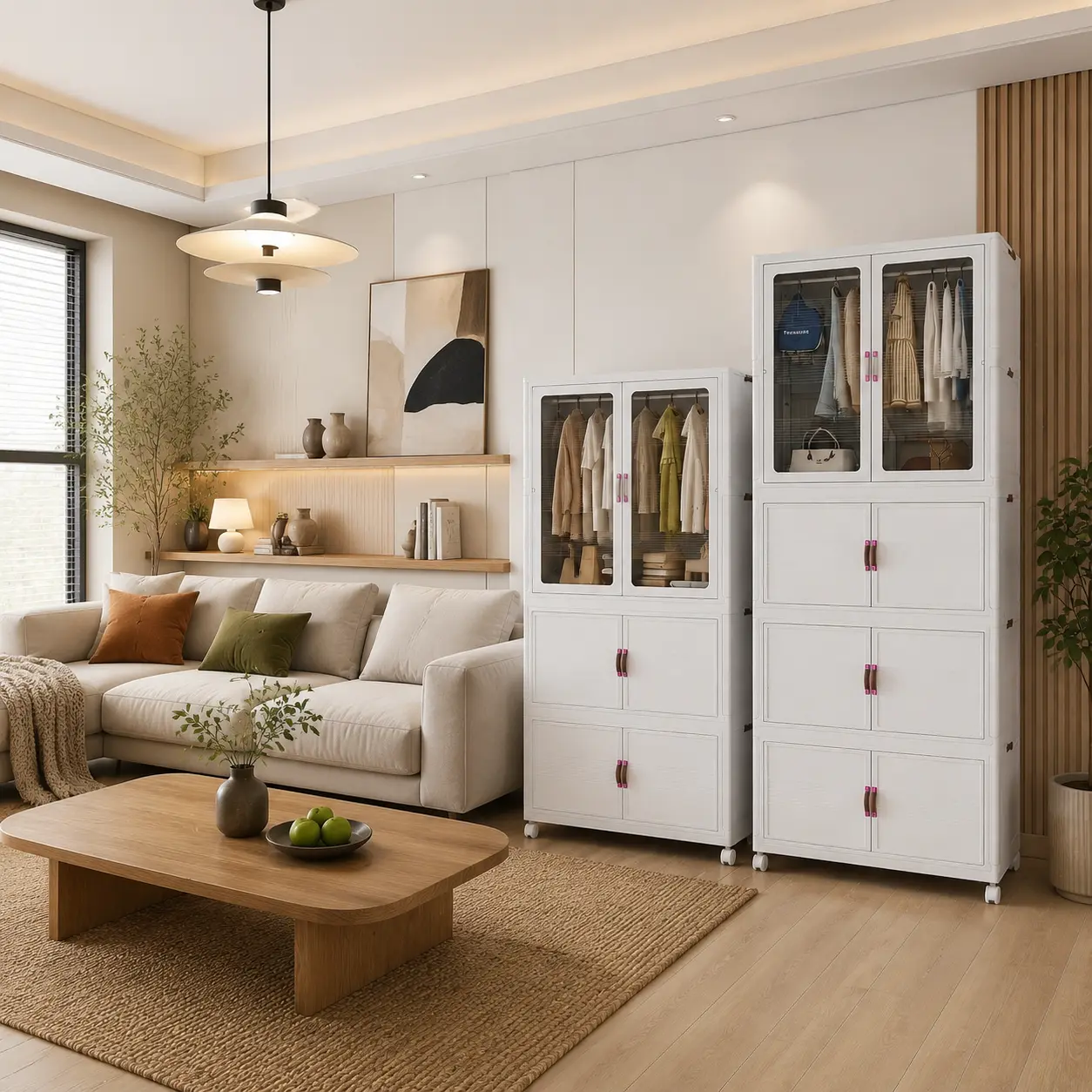 Modern Armoire Wardrobe - Space Saving Clothes Storage Cabinet with Doors, Portable Closet Organizer for Bedroom Home Supplies, Space Saving Wardrobe