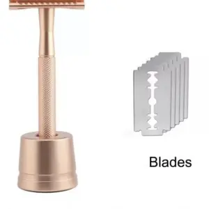 Rose Gold Double Edge Safety Razor for Women,with 5 Platinum Coated Double Edge Safety Razor Blades, Reusable Metal Razors for Men, Travel Essentials Single Blade Razor plastic free Easy to Use Easy to Use Manual Shaving Sensitive Skin Stainless Steel