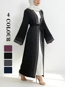 Women's Embroidered Detail Abaya without Hijab, Modest Casual Long Sleeve Open Front Abaya for Daily Wear, Ladies Islamic Clothing for All Seasons  [Does not include inner and hijab]