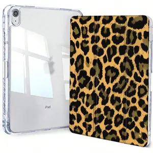 Yellow background leopard print iPad case, compatible with iPad 10th/11th Gen, iPad A16, 10.2-inch iPad, 11-inch iPad Pro (2020/2021), 11-inch iPad Air, iPad 2025 and Galaxy series. Built with stylus slot, sleep/wake function and flip stand.Unisex