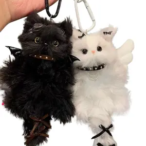 Handmade Glass Twist Stick Kitten Demon Pendant Keychain - Animal Character, Bag Charm, Character Charm Accessory, Black Friday Fashion Item, Birthday Gift Idea, Animal Character Keychains, Bag Charm Keychains