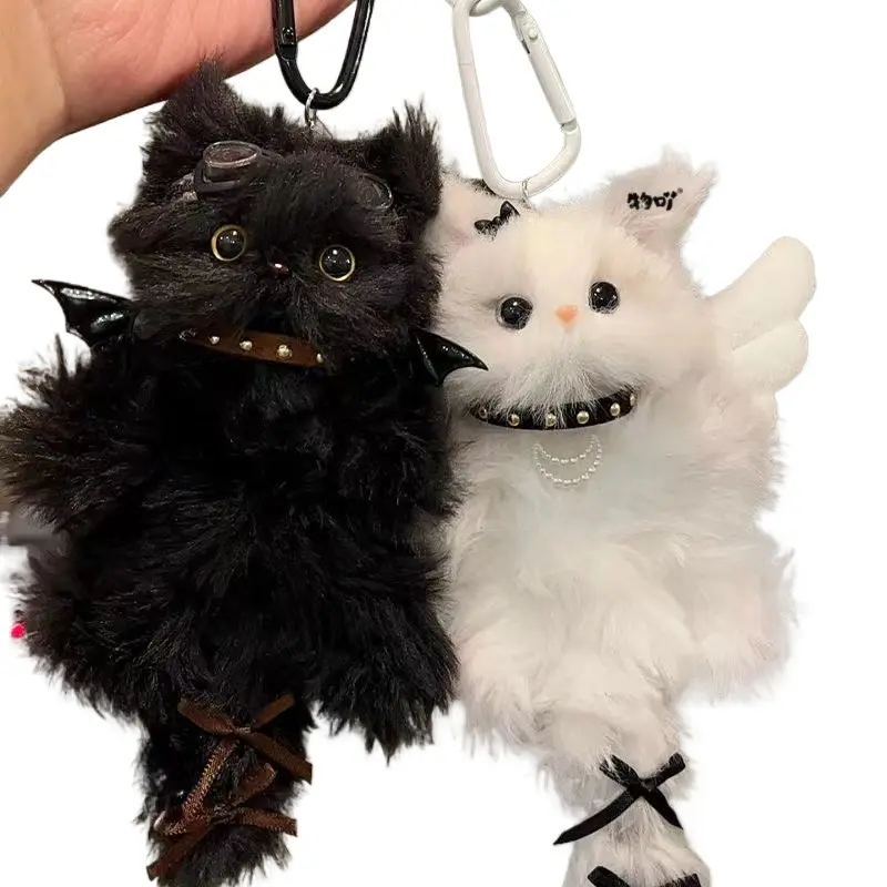 Handmade Glass Twist Stick Kitten Demon Pendant Keychain - Animal Character, Bag Charm, Character Charm Accessory, Black Friday Fashion Item, Birthday Gift Idea, Animal Character Keychains, Bag Charm Keychains