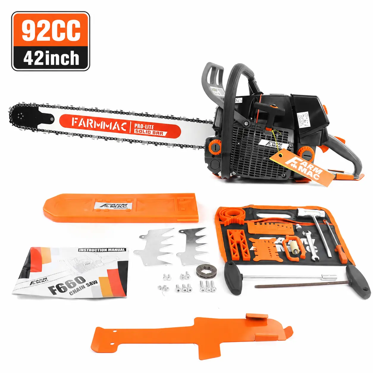 FARMMAC F660V 92cc Gas Chainsaw, 42 Inch 2-Cycle Professional Chain Saw with Alloy Bar & Chain, 5.2KW 7HP for Tree Felling, Wood Cutting, Milling & Heavy-Duty Jobs, Compatible with MS660 G660 Parts