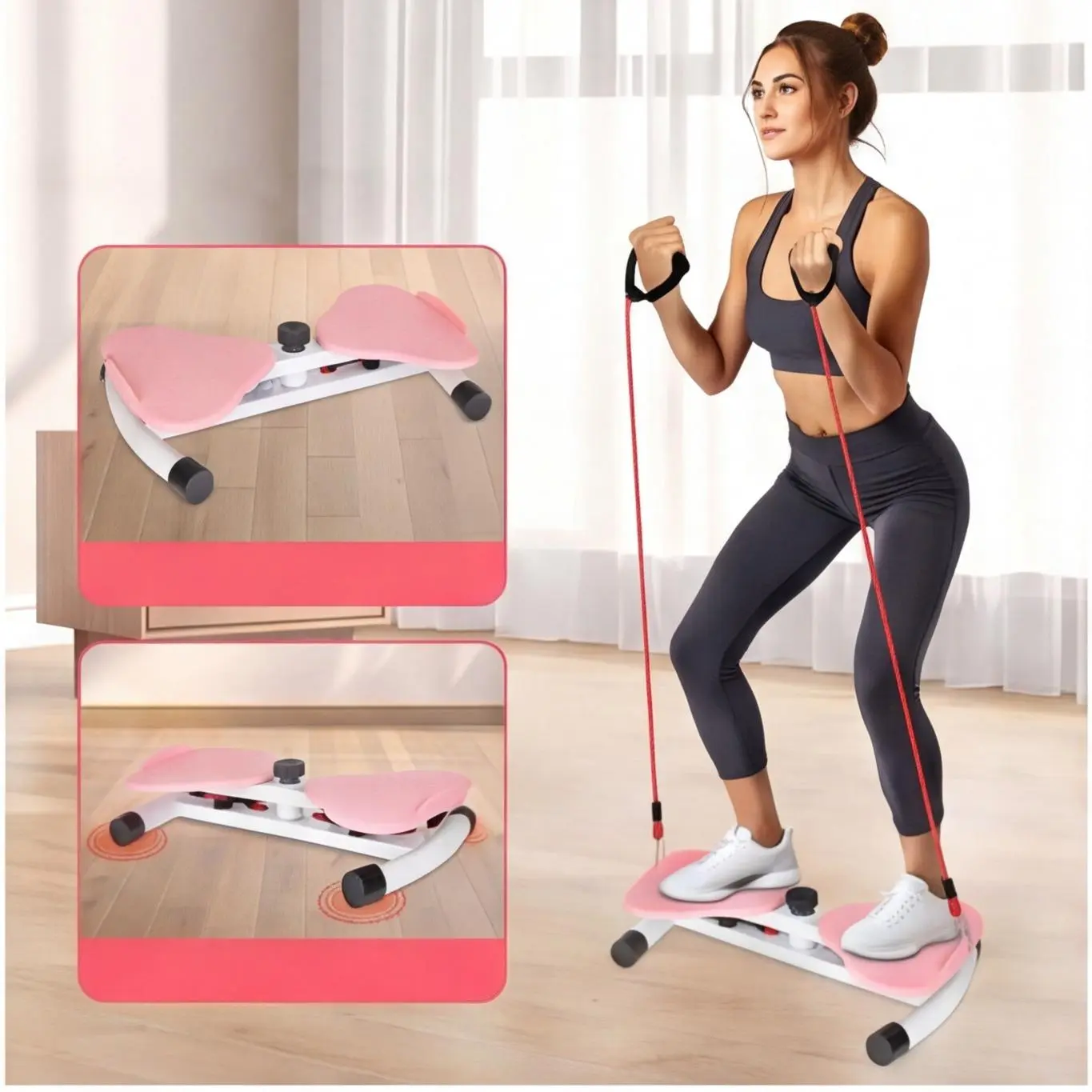 Adjustable Wide Stance Waist Twister Machine With Detachable Resistance Bands, Quiet Home Workout Equipment With Dual Non-Slip Foot Plates, Multi-Functional Trainer For Full Body & Core Training