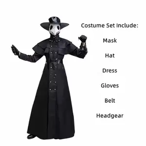 Halloween Medieval Hooded Robe Plague Doctor Costume Mask Hat for Men Monk Cosplay Steampunk Priest Horror Wizard Cloak Cape 5XL unique festival gift Set