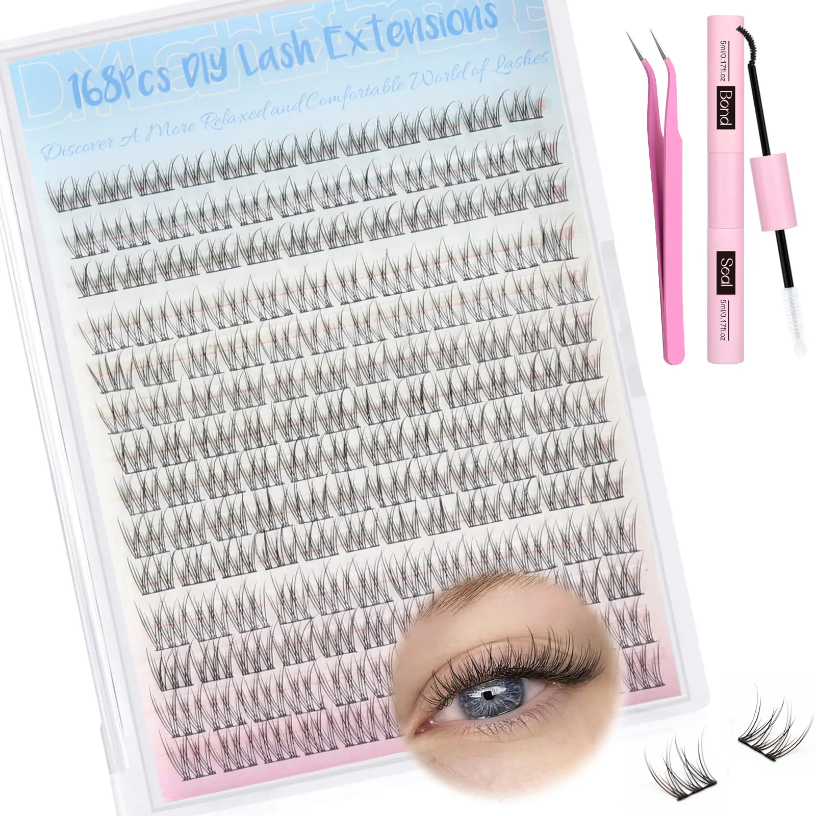 Natural Lash Extension Kit - 168 Pcs Wispy Eyelash Extensions 9-12MM with Bond & Seal Lash Glue & Eyelash Extension Tweezers for DIY at Home Makeup Cosmetic Romantic Valentine's Day Gifts【Valentine's Day gifts】For wife For girlfriend