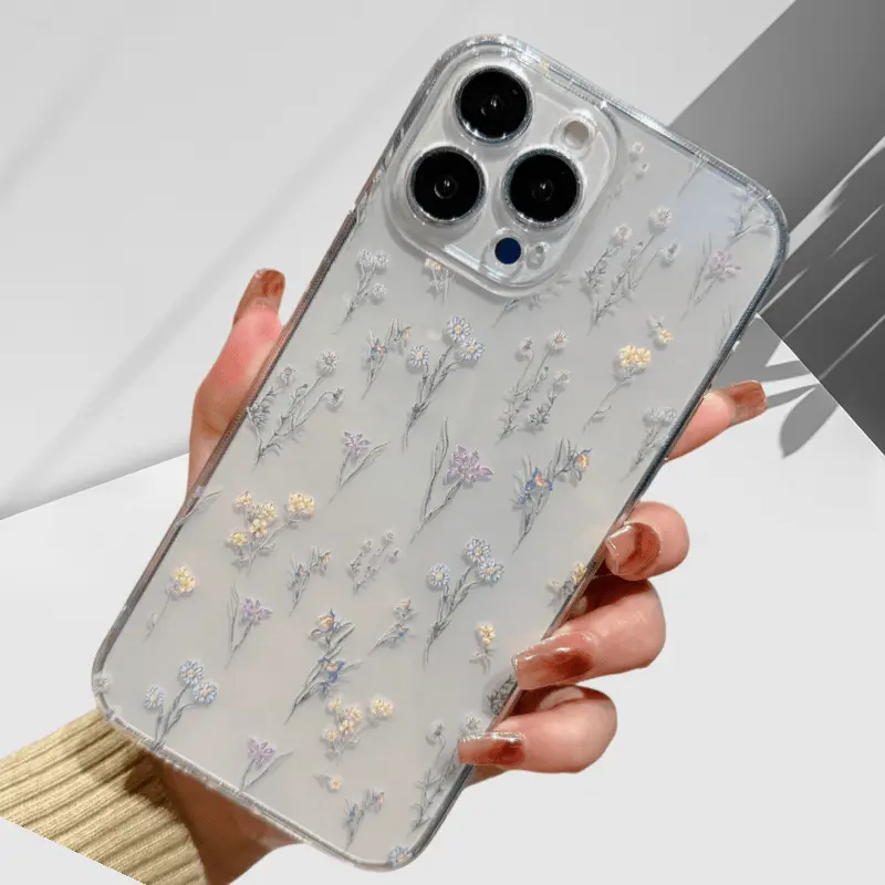 Full-Screen Floral Transparent Smartphone Case - Stylish Soft Shell for iPhone 15,14,13,12,11,X,XS,XR,XS Max,Pro Max,Plus Series, Smartphone Protection Accessory, Holiday Gift Idea with Flowers