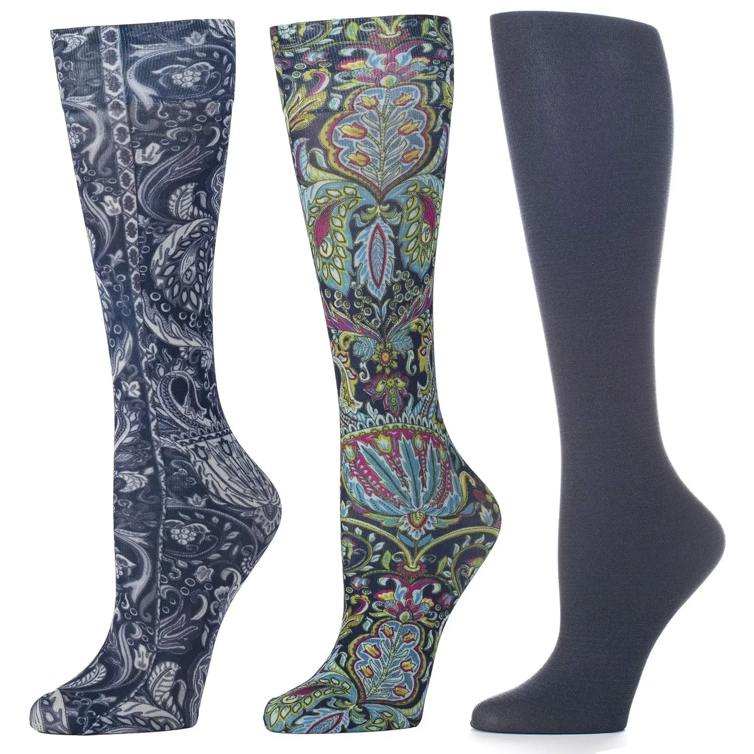 Therapeutic Compression Socks for Women, 8-15mmhg Mild, Set Of 3, Made In Usa, Help Leg Circulation Bright Versache Paisley Queen, 3count