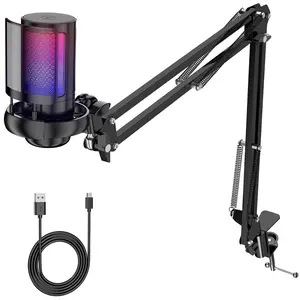 Microphone Boom Arm Stand with Pop Filter, Adjustable Suspension Scissor Mic Stand, Sturdy Steel Construction with Desktop Clamp, Cable Management, Max Load 1.5kg, for Streaming, Podcast, Gaming, Studio Recording, Compatible with Blue Yeti, Shure, Rode, T