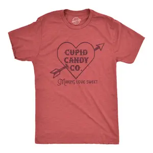 Mens Cupid Candy Co T Shirt Funny Valentines Day T Shirts for Guys Mens Funny T Shirts Cool Vintage Fashion T-Shirt Gift Classic Menswear Love Apparel for Men Novelty Tees for Guys Red -
