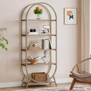 Tribesigns 5-Tier Open Bookshelf, 70.8" Tall Arched Modern Brown Storage Bookshelf for Office, Bedroom, Living Room, Easy Assembly Furniture Home