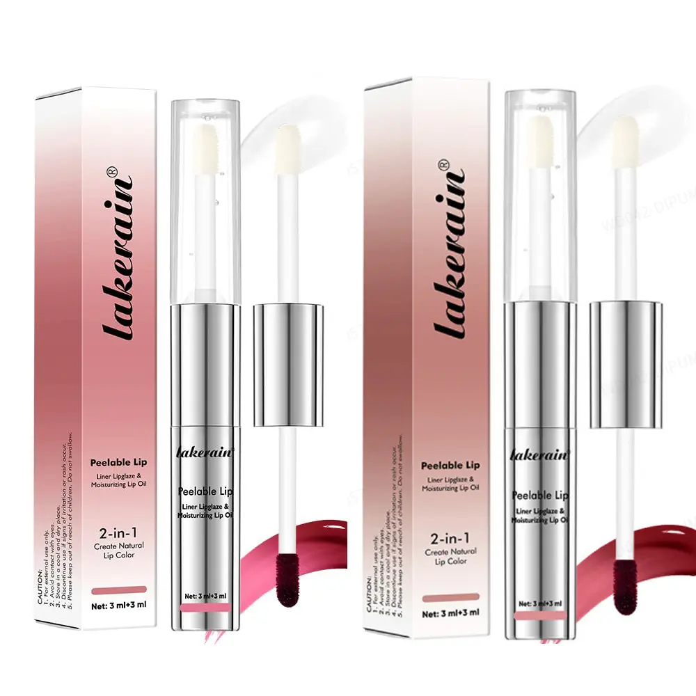 2 Pack, 2-in-1 Peel Off Lip Stain & Moisturizing Lip Oil, Long Lasting Peelable Lip Color, Glossy Hydrating Glass Lip Makeup, Portable Daily Cosmetics, Dating Gift, Natural Juicy Lip Look