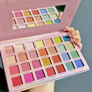 28 Colors Shimmering Eyeshadow Palette, Highly Pigmented Palette, Matte & Glitter Eye Shadows Powder, High Pigmented Blendable Eye Shadow Makeup Products, Multi-use Eye Makeup Tool